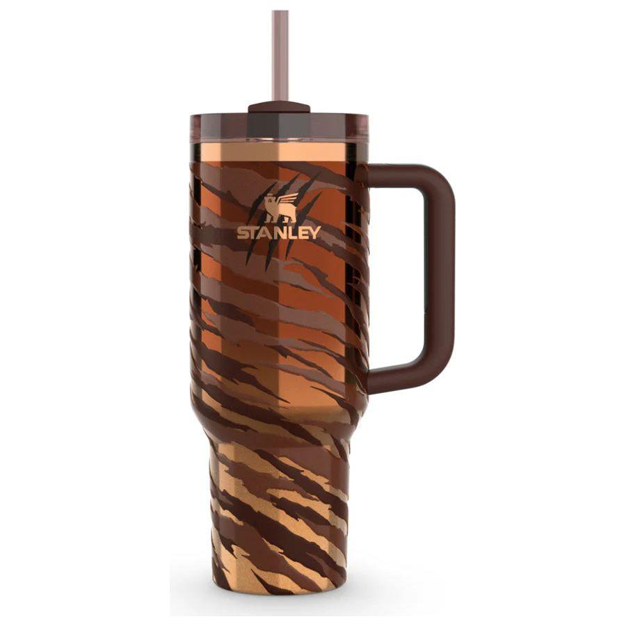 Tyger Quencher H2.0 40oz stainless steel tumbler with handle and bronze tiger pattern