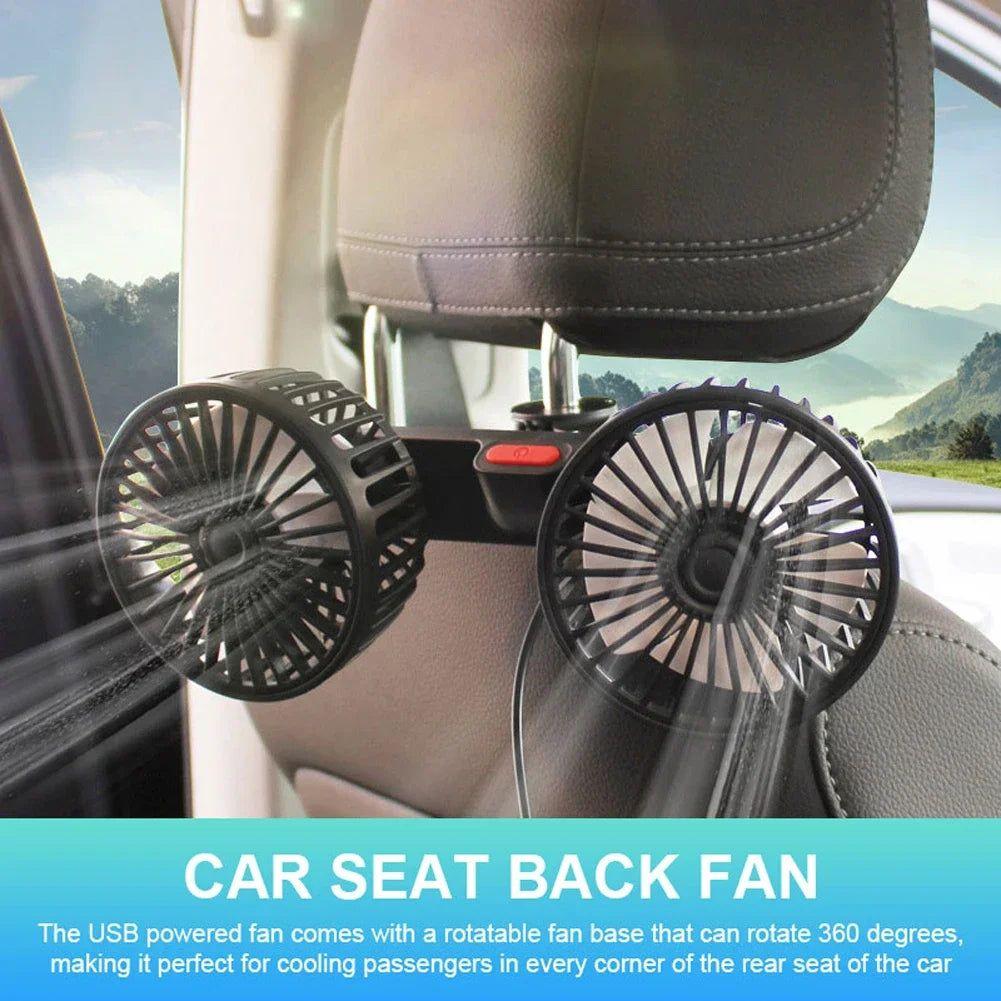 Car Seat Back Cooling Fan USB Charge Dual Head Fan 360 Degree Rotation Auto Headrest Ventilation Fan Neck Cooler for Vehicle SUV