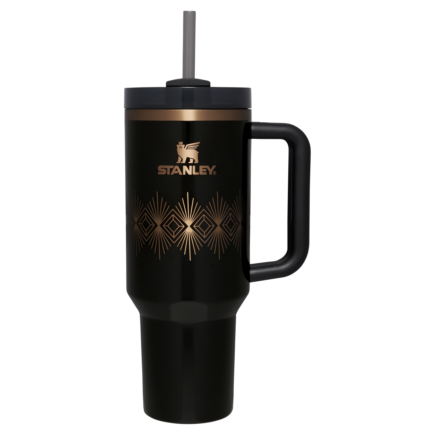 Deco Collection Quencher H2.0 FlowState Tumbler 40oz Black Gloss Stanley - High-quality image showcasing design and features
