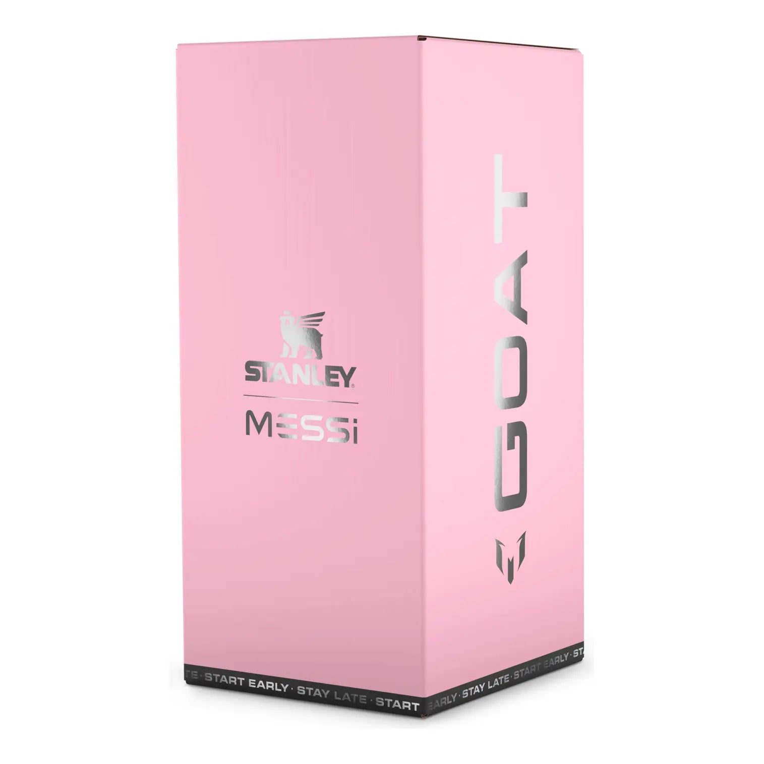 Messi x Stanley GOAT edition product box in pink