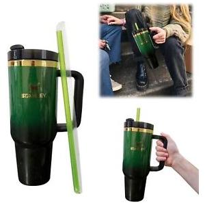 Stanley Wicked 40oz tumbler with green straw and hand grip